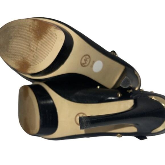 MICHAEL KORS Women's Black Leather Ailee Gold Studded Peeptoe Booties Sz 9.5 - Picture 10 of 10